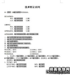 中外技術轉讓合同范文